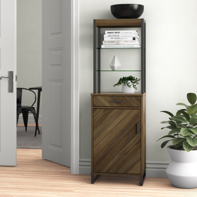 Vertical Bar Cabinet with Glass Shelves