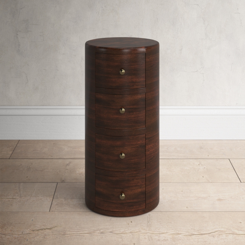 Distressed Cylindrical 4-Drawer End Table