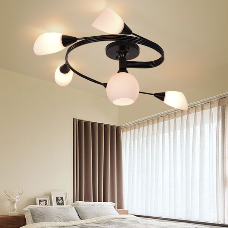 Spiral Vine Ceiling Light with White Glass Lampshade