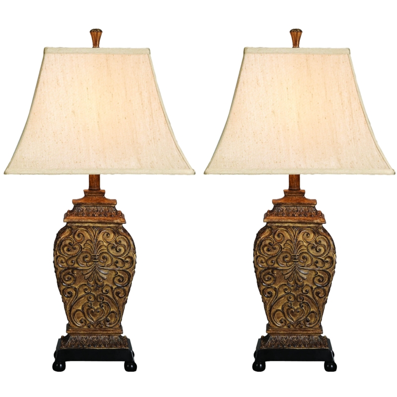 Polystone Table Lamp with Floral Design