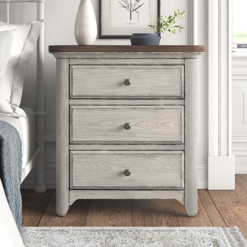 Rustic Wood Nightstand with Three Drawers