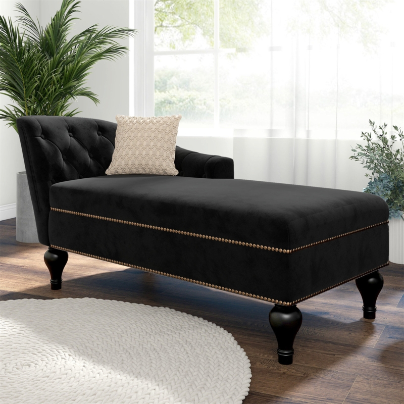 Velvet Chaise Lounge with Single Square Arm