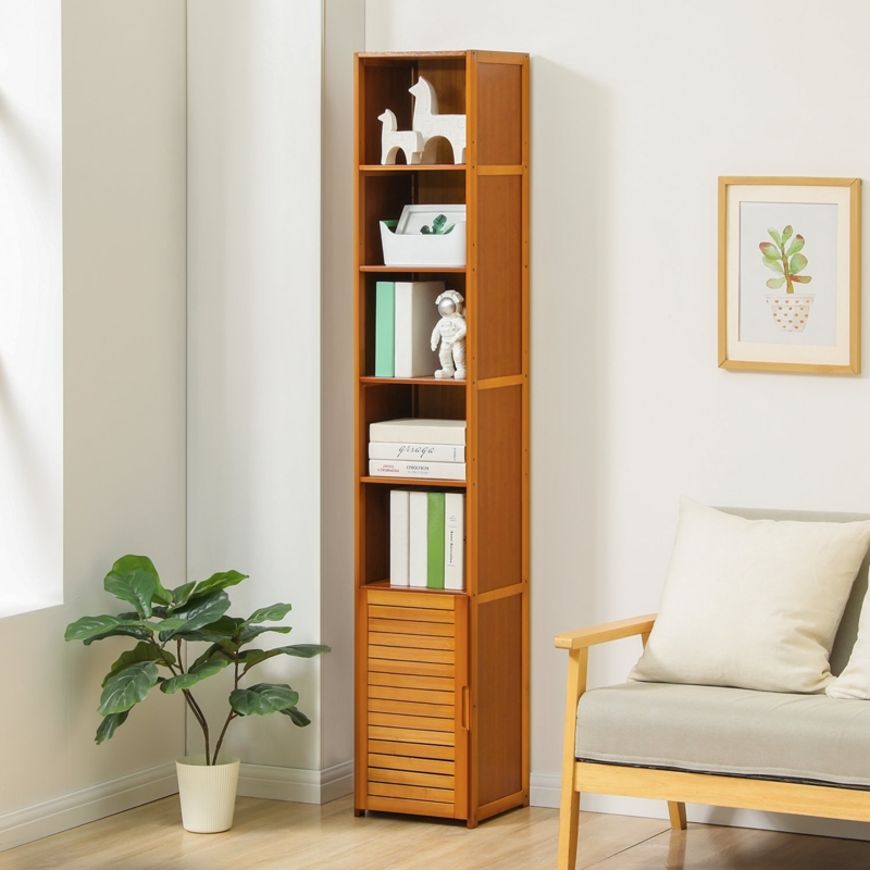 Five-Layer Bamboo Shelf with Enclosed Cabinet