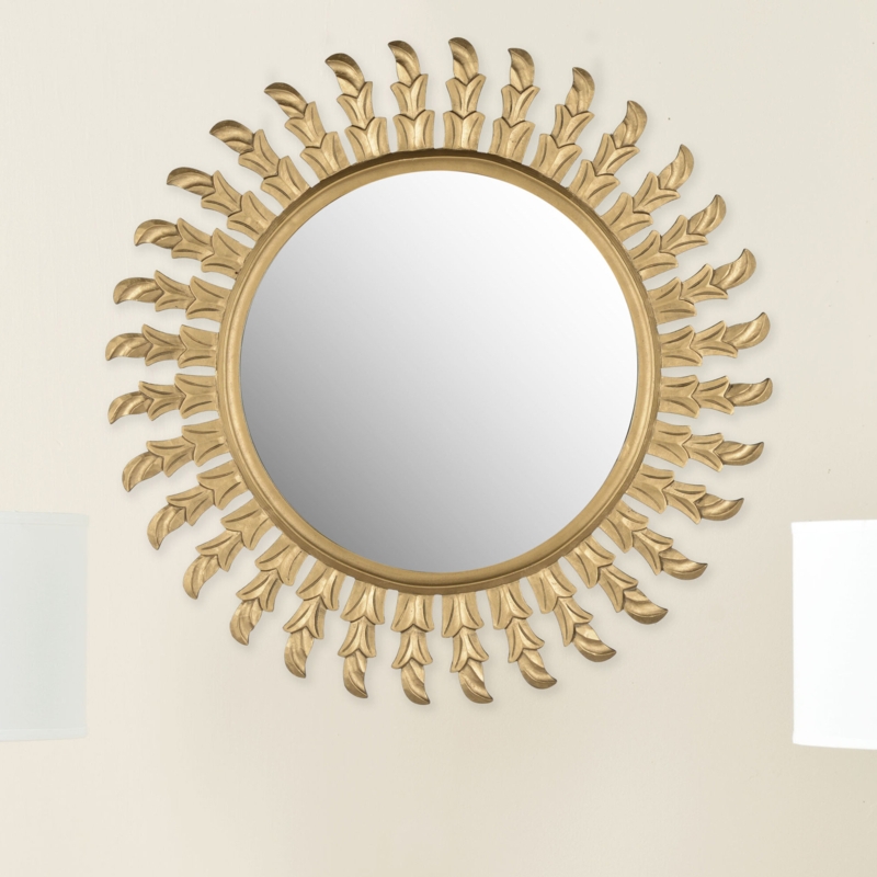 Round Sun Mirror with Leaf Motif