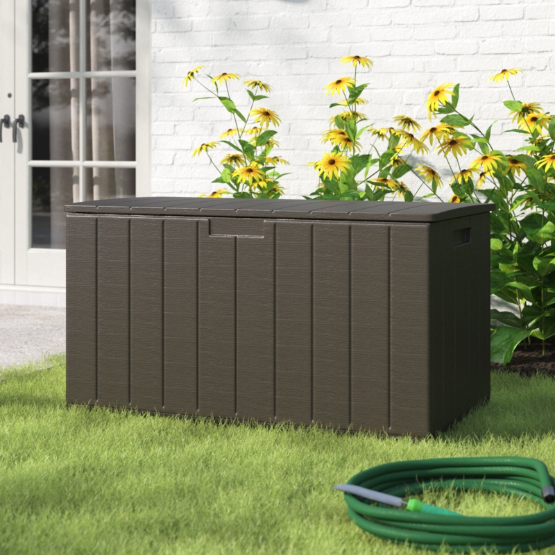 Durable 130-Gallon Deck Box with Wood-Like Texture