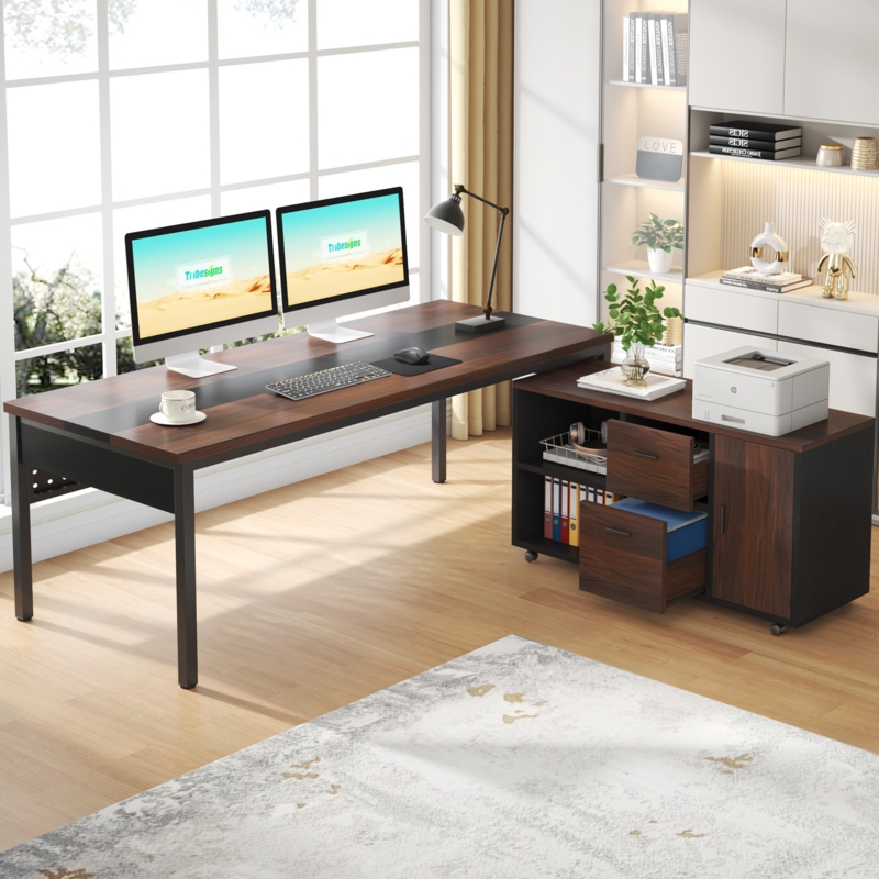 Large Office Desk with Storage Cabinet