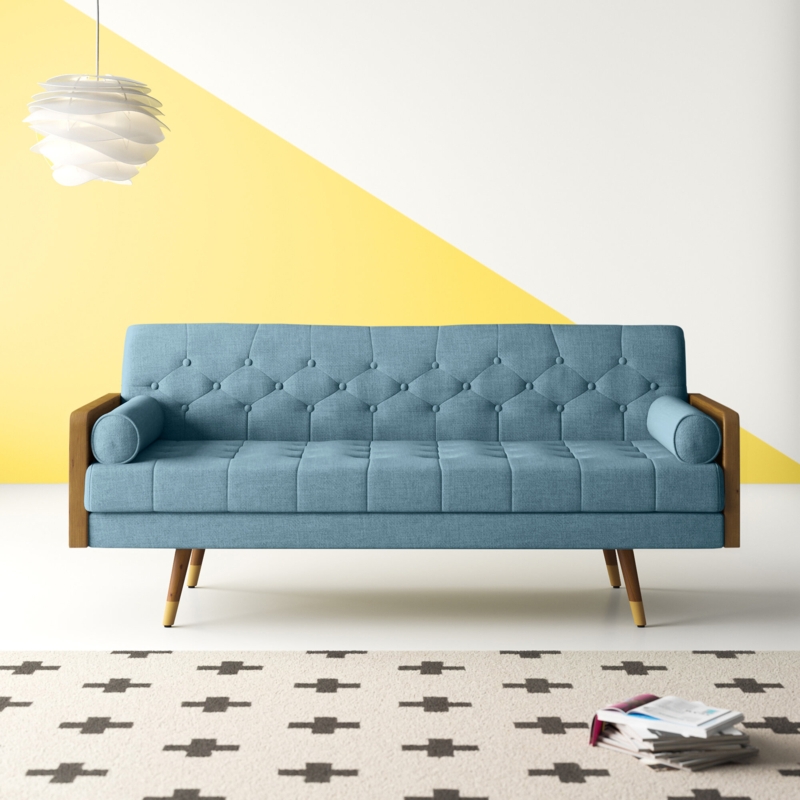 Mid-Century Modern Sofa with Gold-Capped Legs
