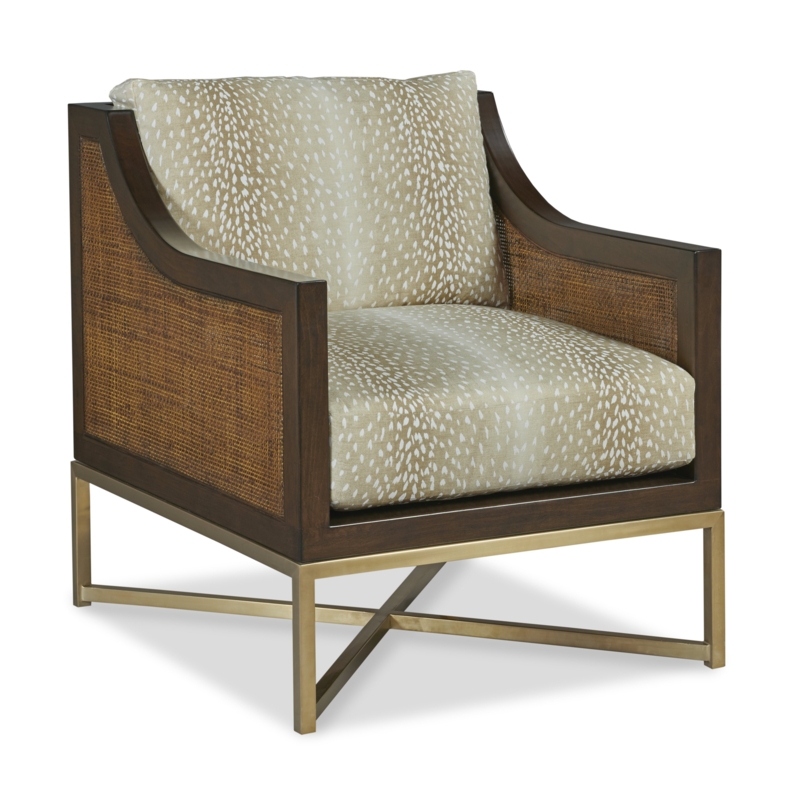 Contemporary Cane Armchair with Brass-Plated Base
