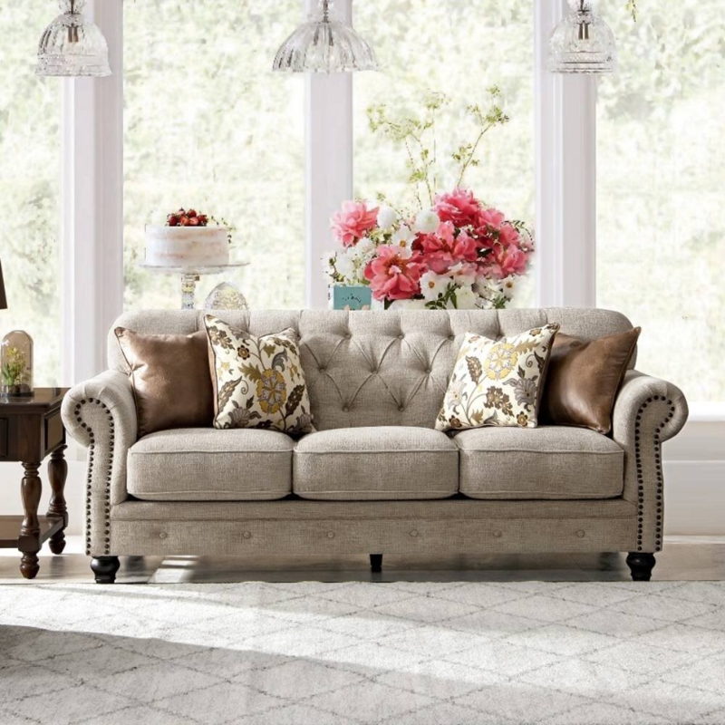 Oversized Chesterfield Sofa with Tufted Back