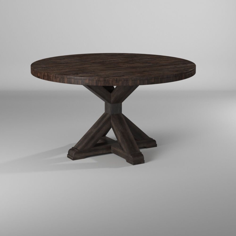 Salvaged Gray Acacia Wood Round Dining Table
