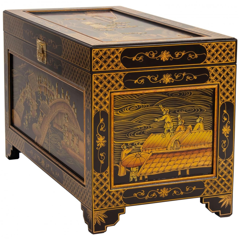 Hand-Painted Lacquer Chest with Ching Ming Festival Design