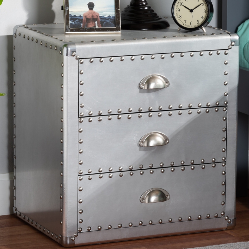 Industrial Style Metal Nightstand with Rivets