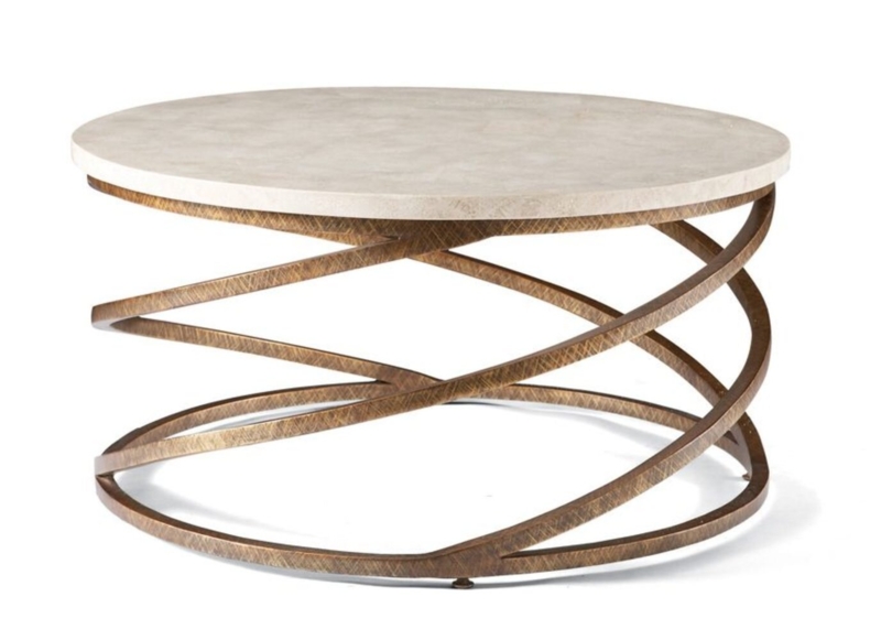 Fossil Stone Top Cocktail Table with Spiraled Iron Base