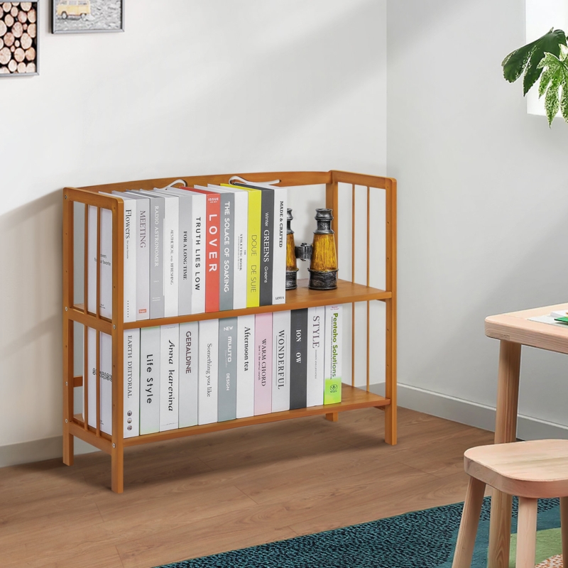 Two-Layer Adjustable Bamboo Bookshelf