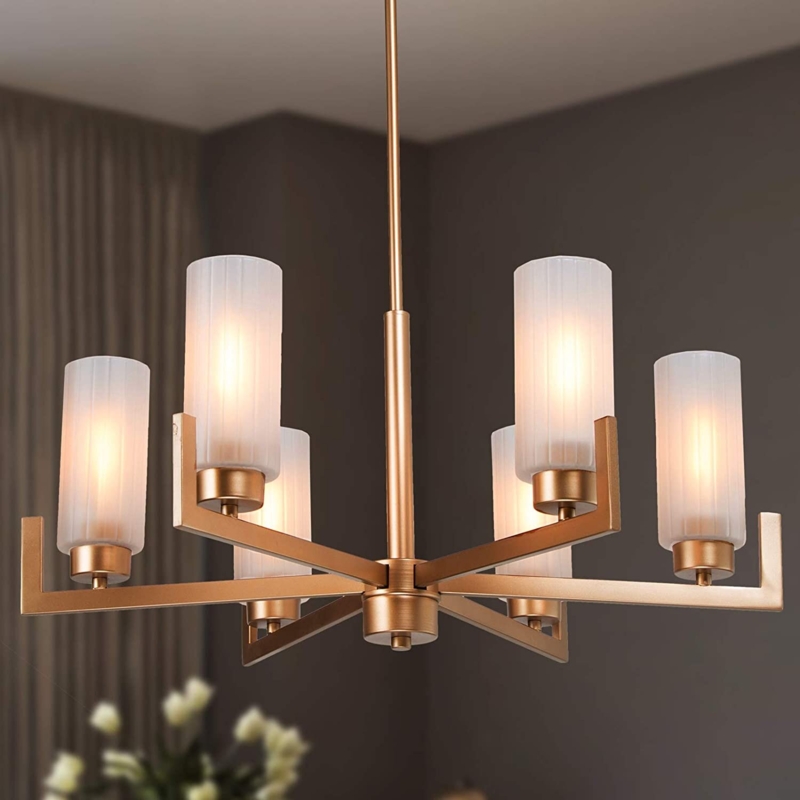 Wagon Wheel Chandelier with Frosted Glass Shades
