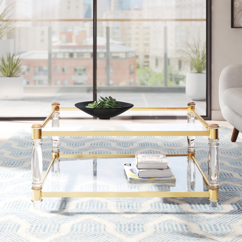 Floating Glass Coffee Table with Acrylic Sides