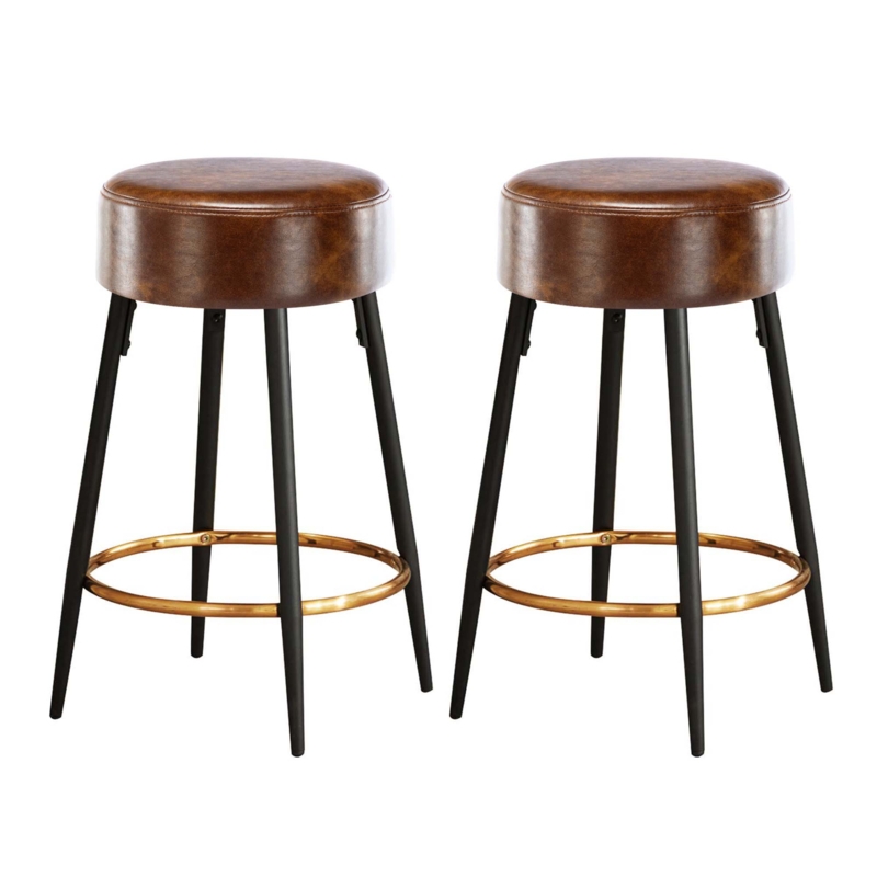 Faux Leather Bar & Counter Stool with Gold Accents