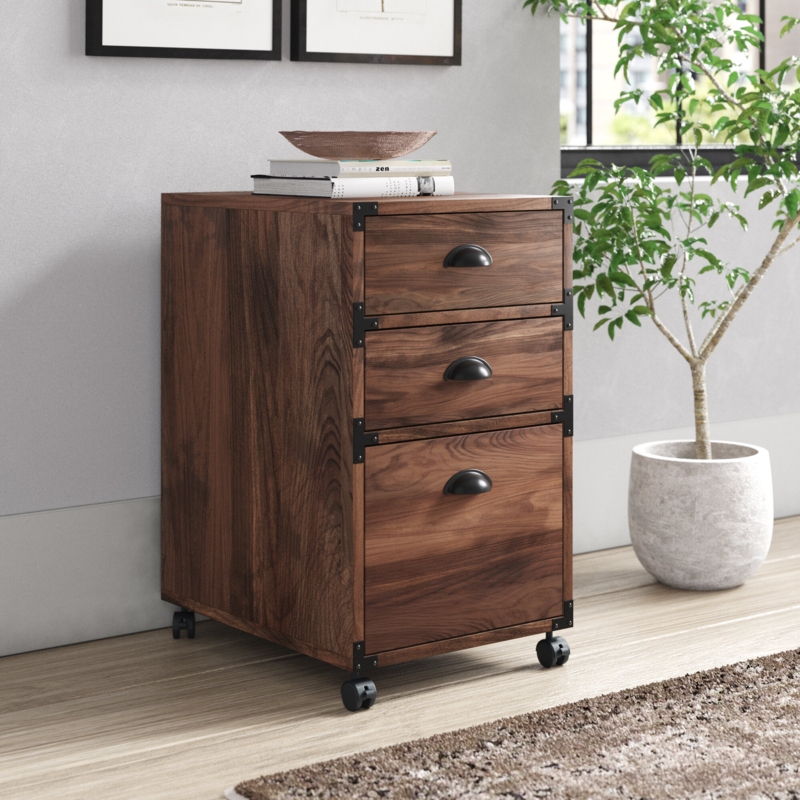 Mobile Walnut Filing Cabinet with Drawers