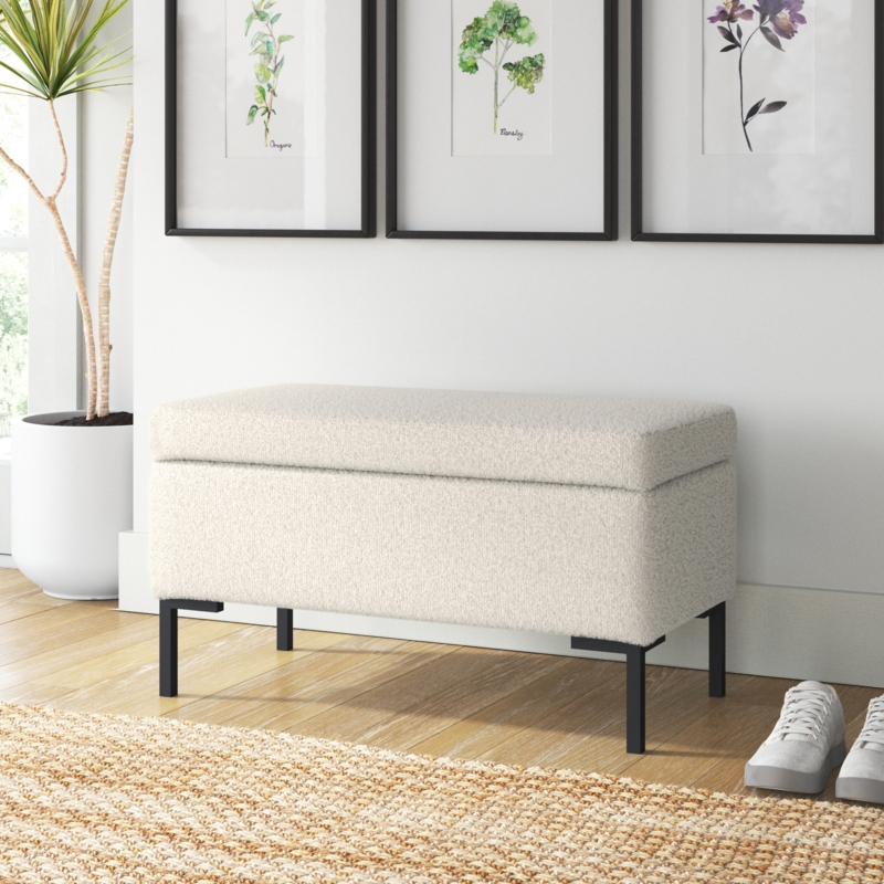 Modern Storage Bench with Cream Upholstery