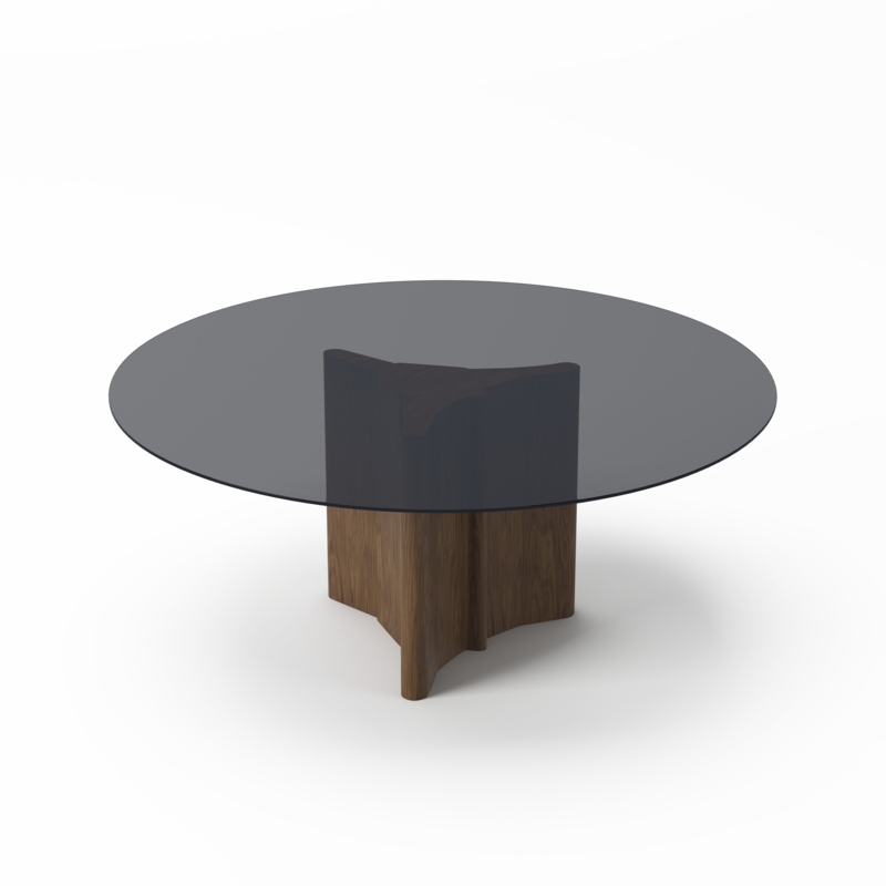 Gray Tinted Glass Dining Table with Walnut Base