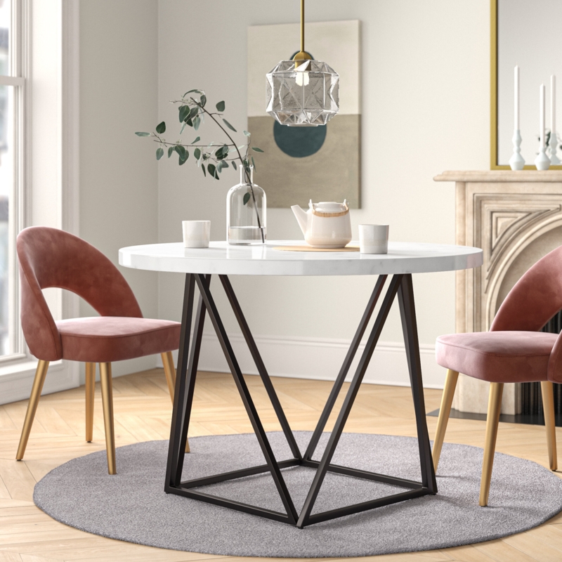 Marble Top Dining Table with Dark Bronze Base