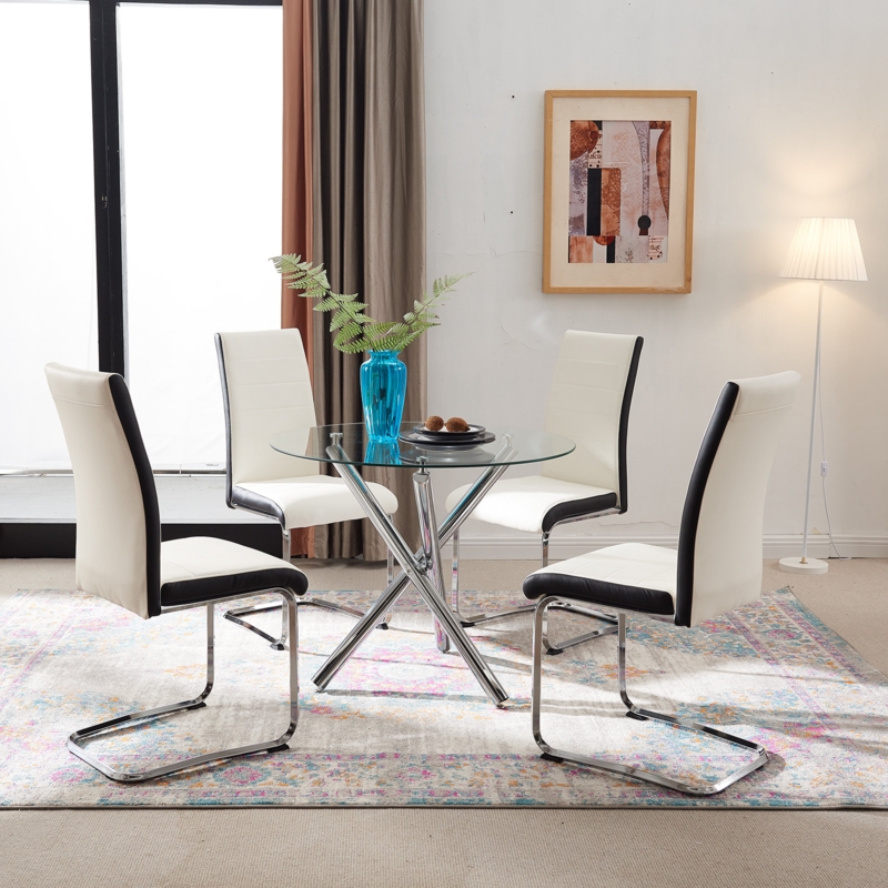 Contemporary Glass Dining Set with Upholstered Chairs