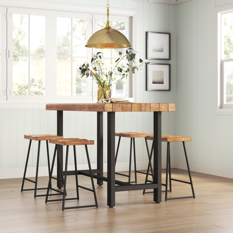 5-Piece Elevated Dining Set with Backless Stools