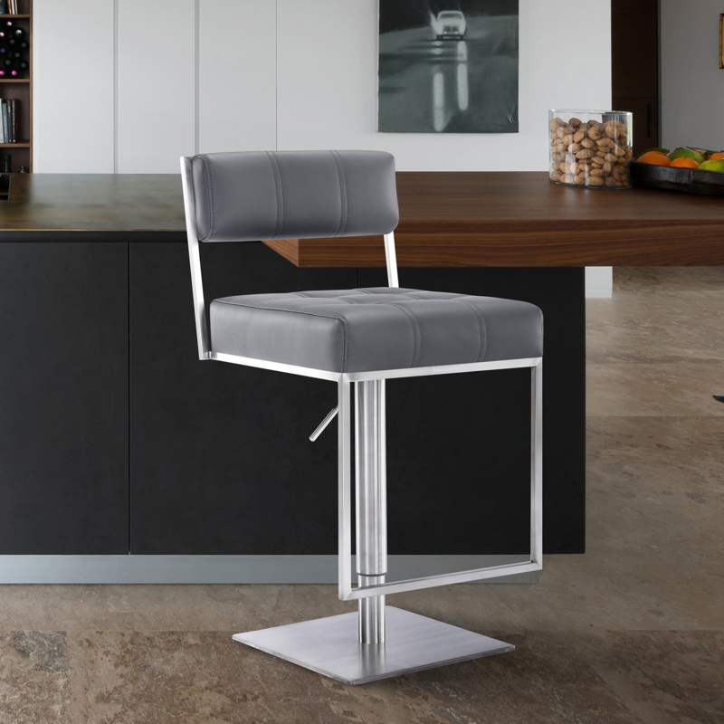 Adjustable Swivel Barstool with Faux Leather Seat