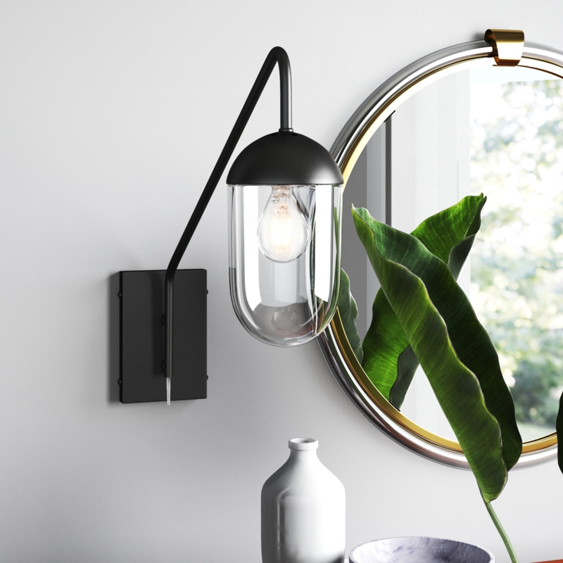 1-Light Dimmable Plug-In Armed Sconce