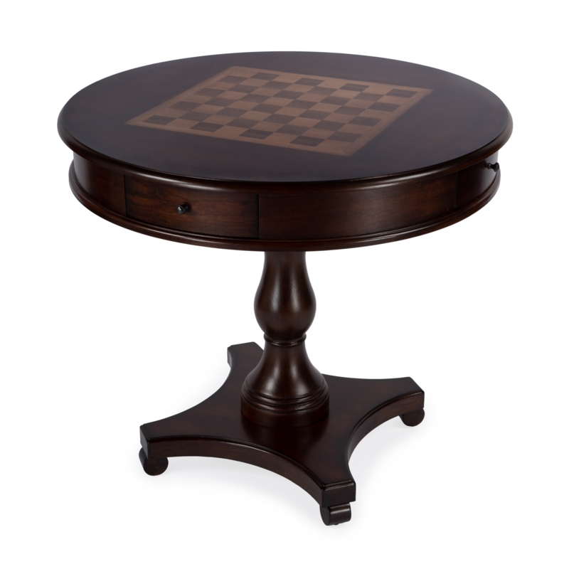Round Game Table with Pedestal Base and Storage