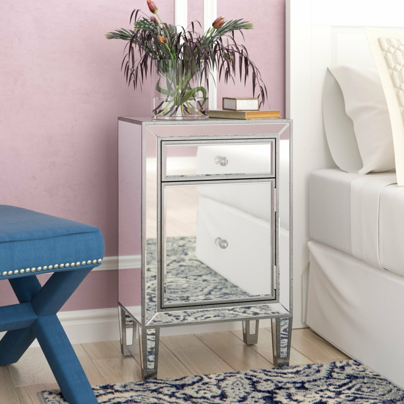 Cain 1-Drawer Nightstand with Mirrored Paneling