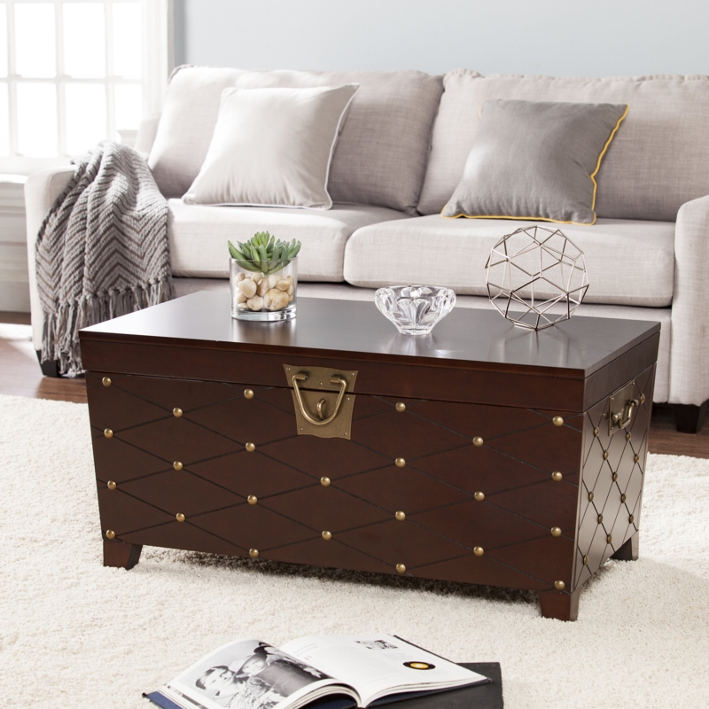 Southern Enterprises Steamer Trunk Coffee Table in Walnut