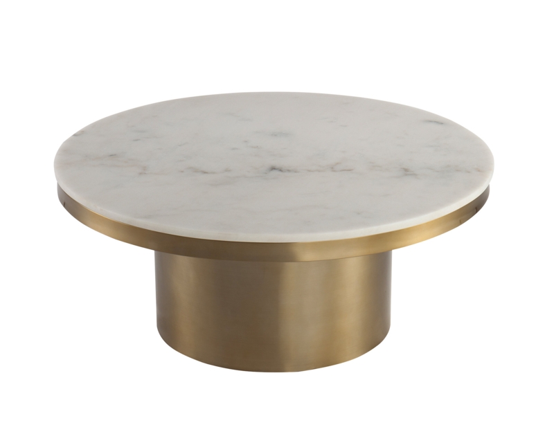 Brushed Brass and White Marble Column Table