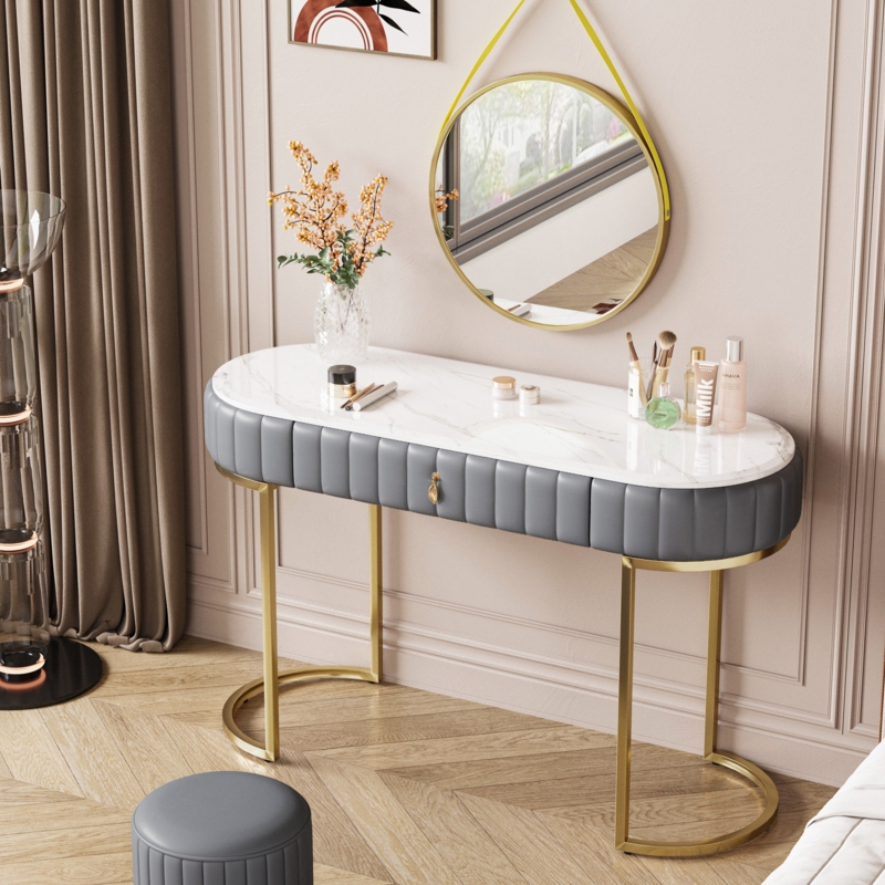 Modern Makeup Vanity Set with Gold Accents