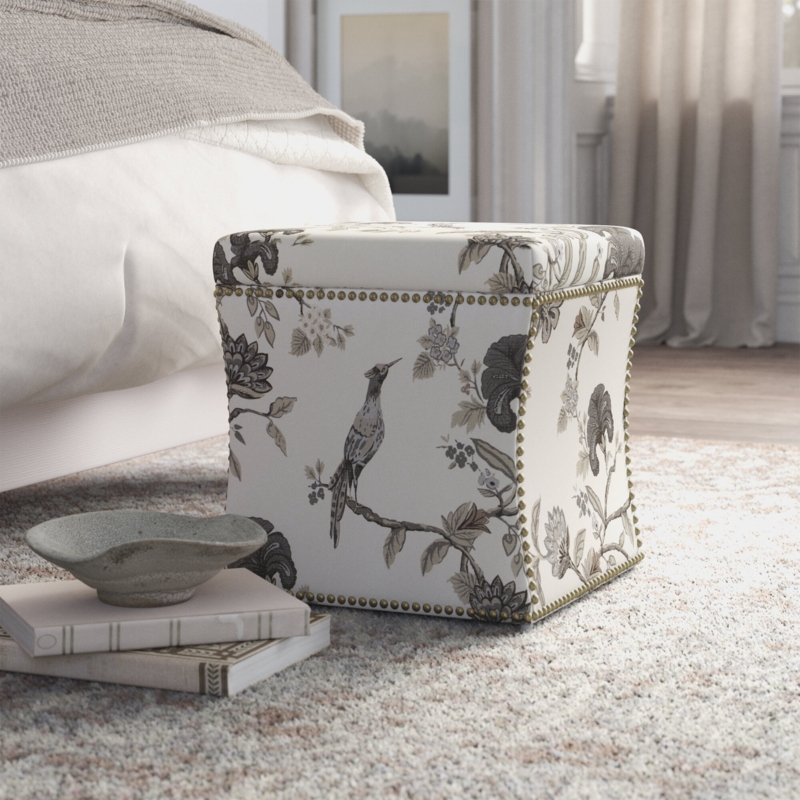 Concave Storage Ottoman with Floral Motif