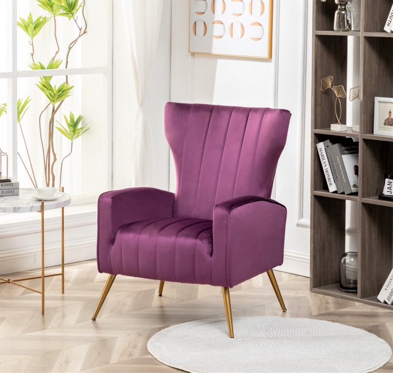 Velvet Accent Chair with Metal Legs