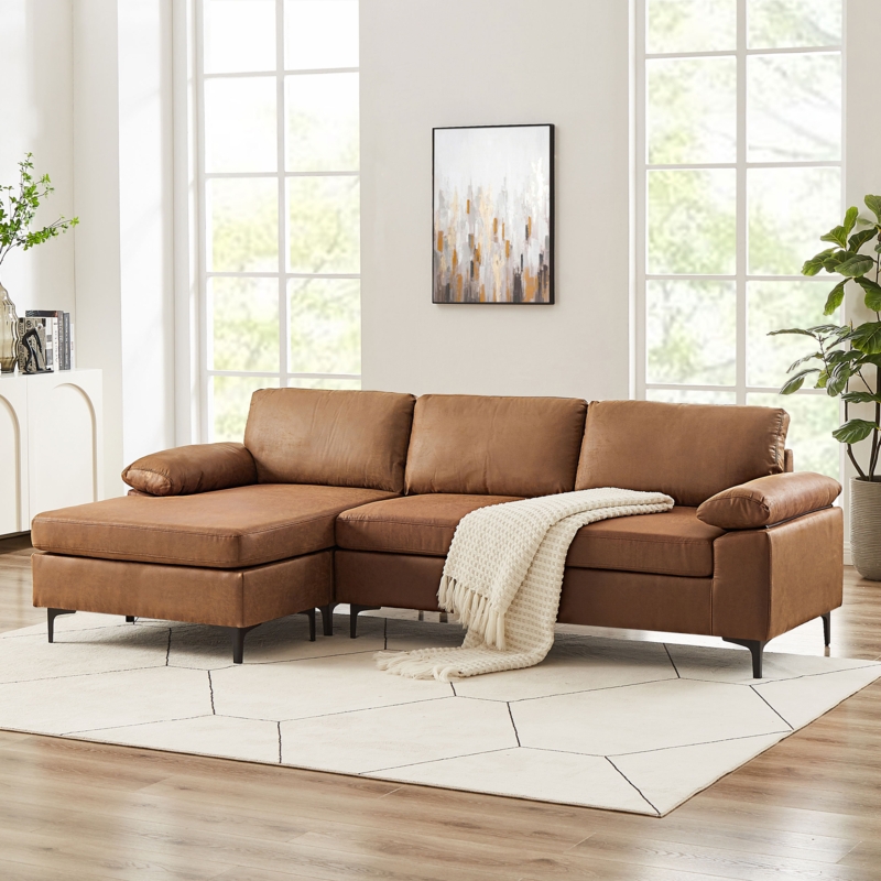 Reversible L-Shaped Faux Leather Sectional Sofa