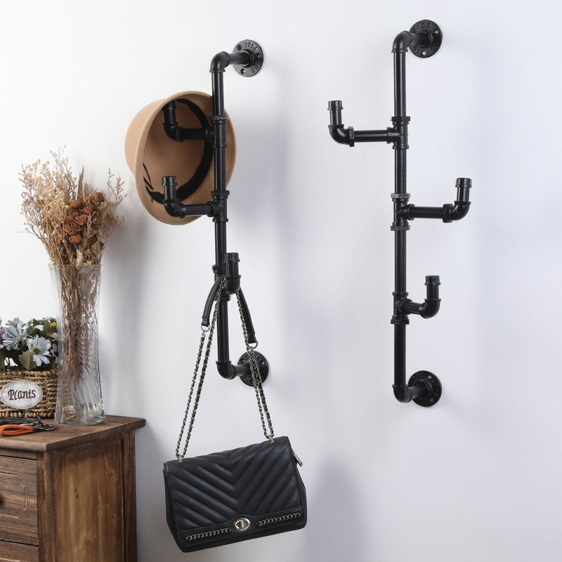 Industrial Coat Rack with Pipe Hooks