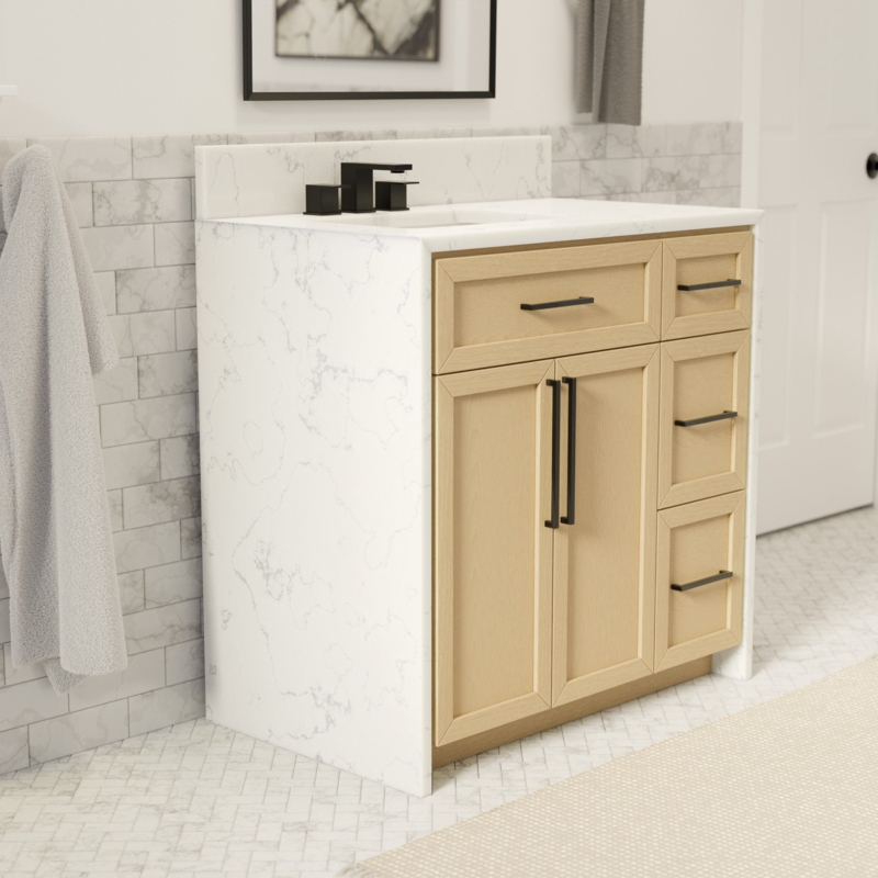 36" Wide Single Bathroom Vanity with Stone Countertop