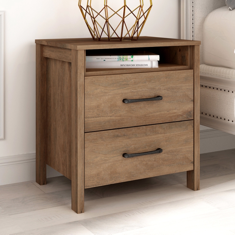 Minimalist Nightstand with Open Cubby and Drawers