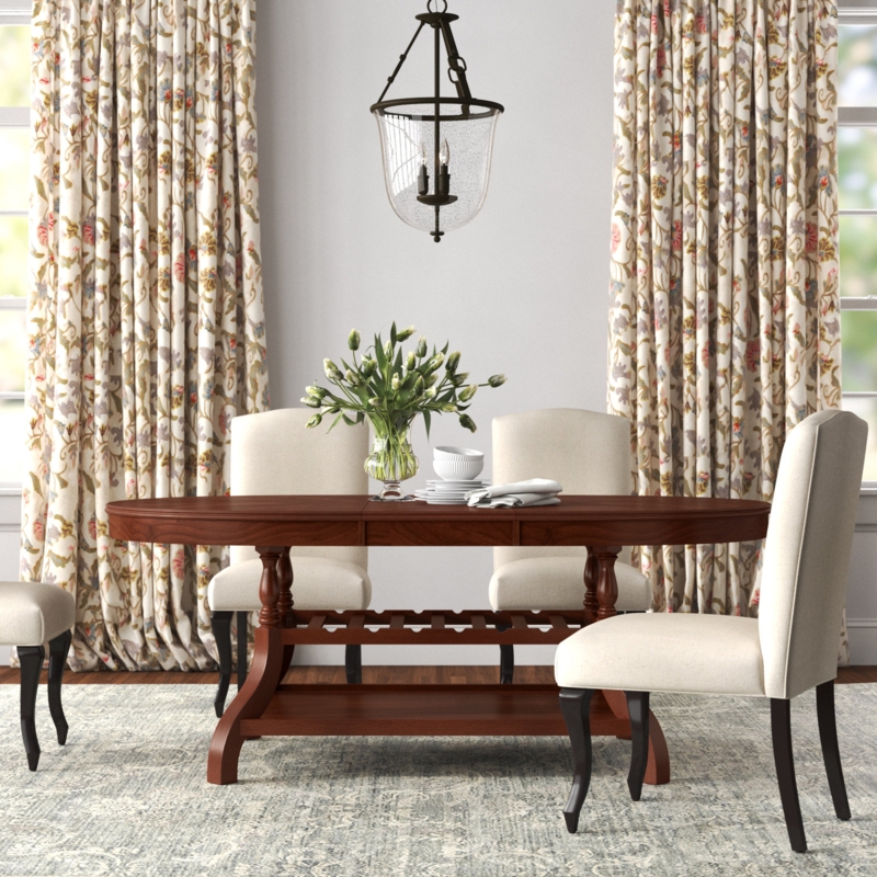 Extendable Oval Dining Table with Wine Rack