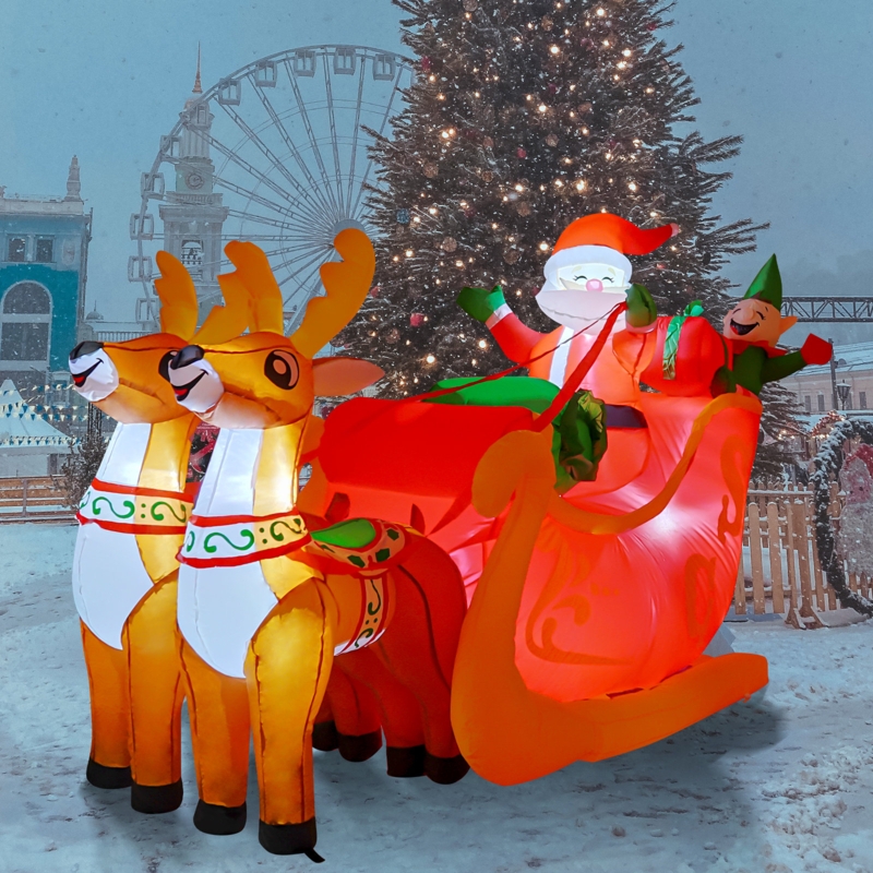 7 FT Christmas Inflatable Outdoor Deer Cart with Santa