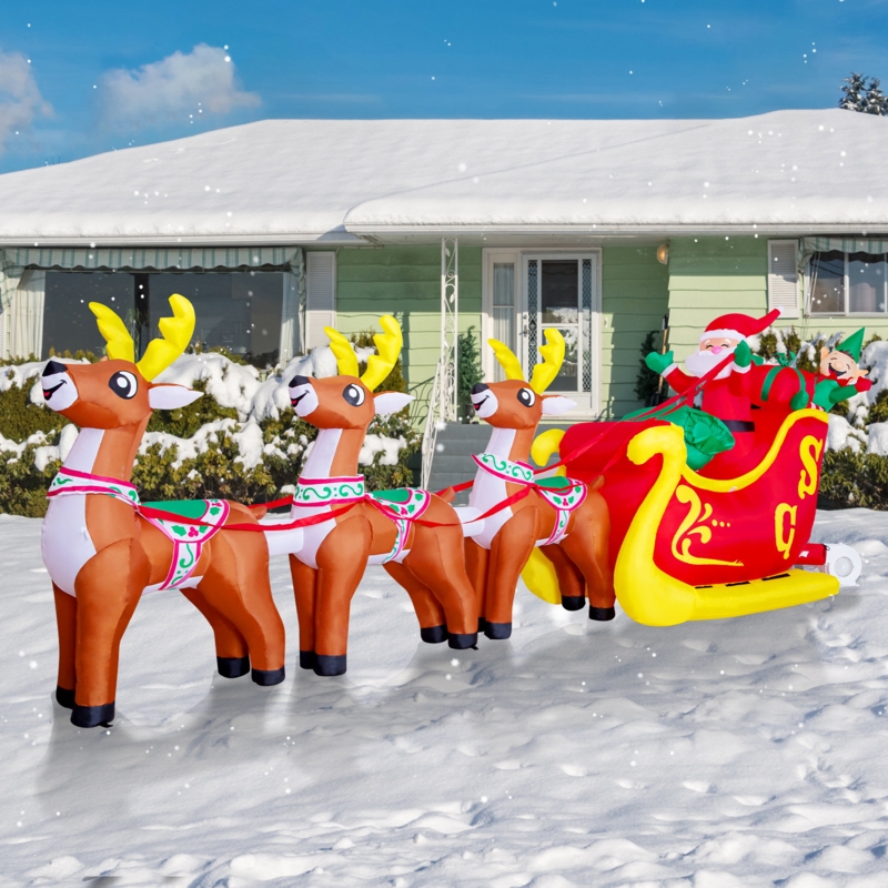 Christmas Inflatables Santa with Three Reindeer Sled