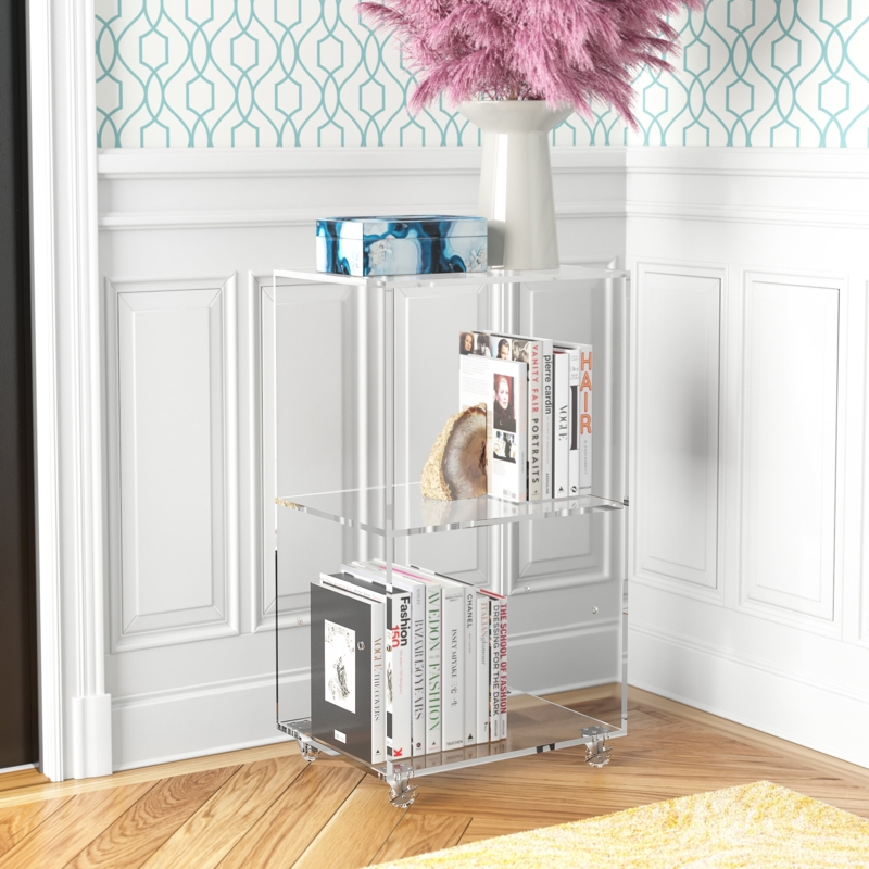 Compact Lucite Bookcase with Rolling Casters