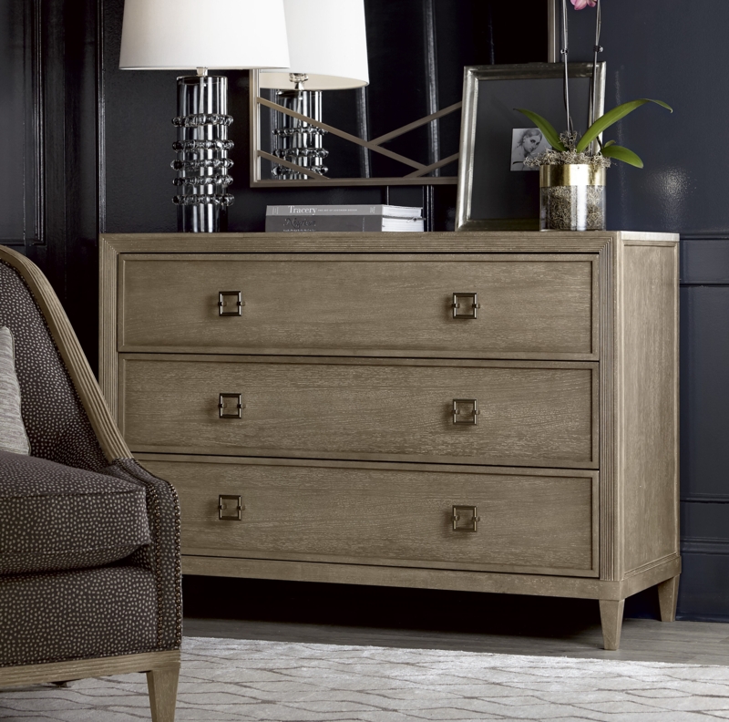 Oak and Travertine Dresser with Gold-Toned Pulls