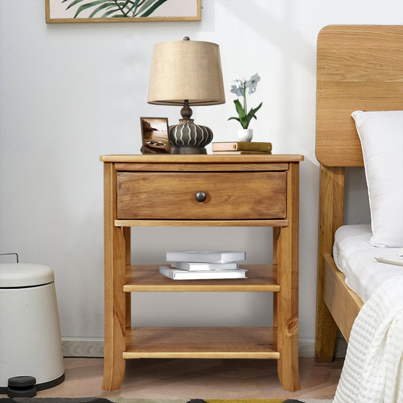 Curved Side Table with Open Storage and Drawer
