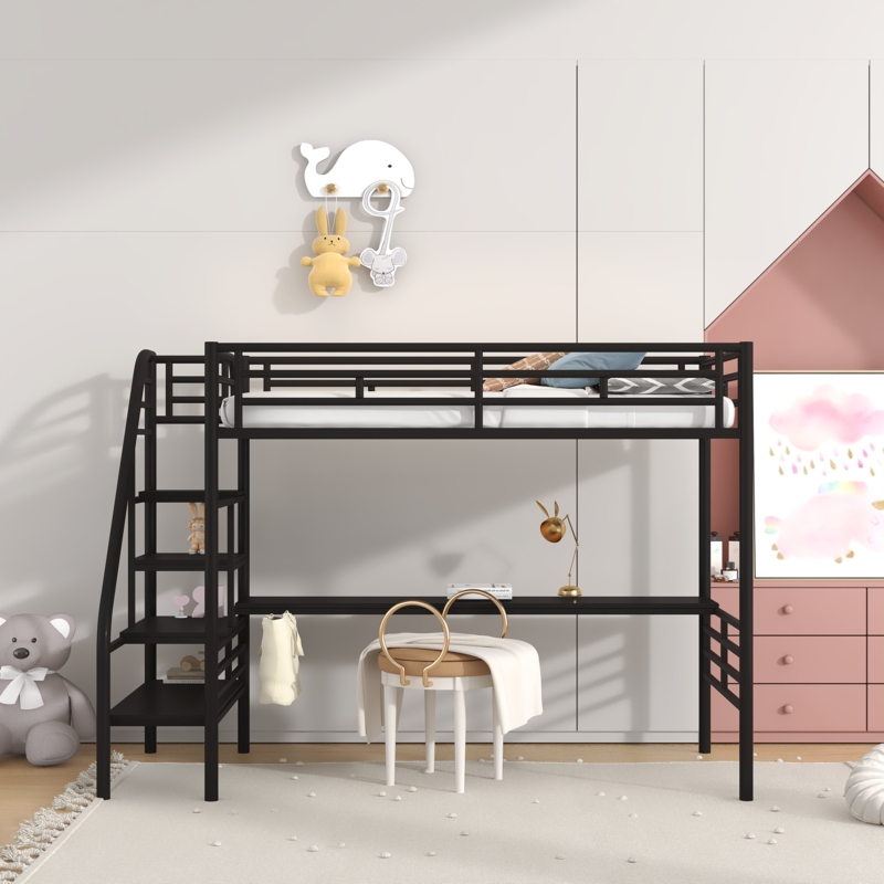 Bunk Bed with Staircase and Storage Desk