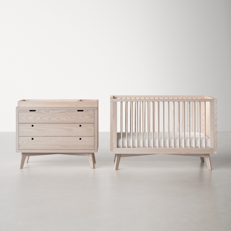 Scandinavian Crib-to-Daybed Set with Dresser