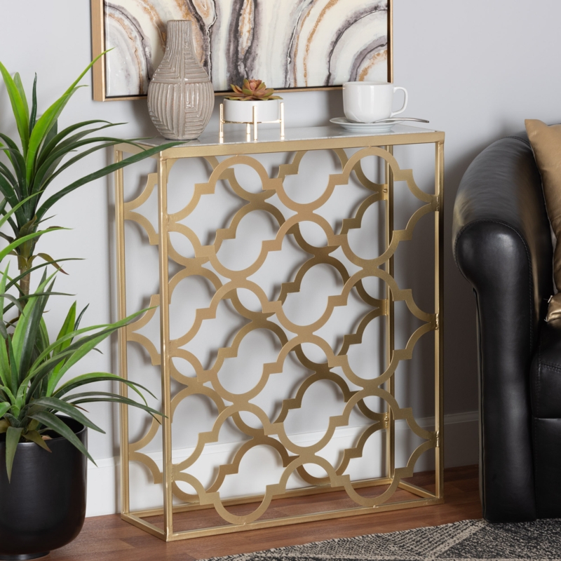 Quatrefoil Design Marble Console Table