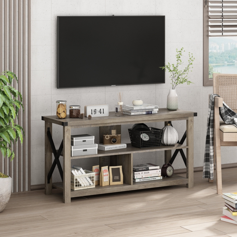 Rustic Gray Solid Wood TV Console